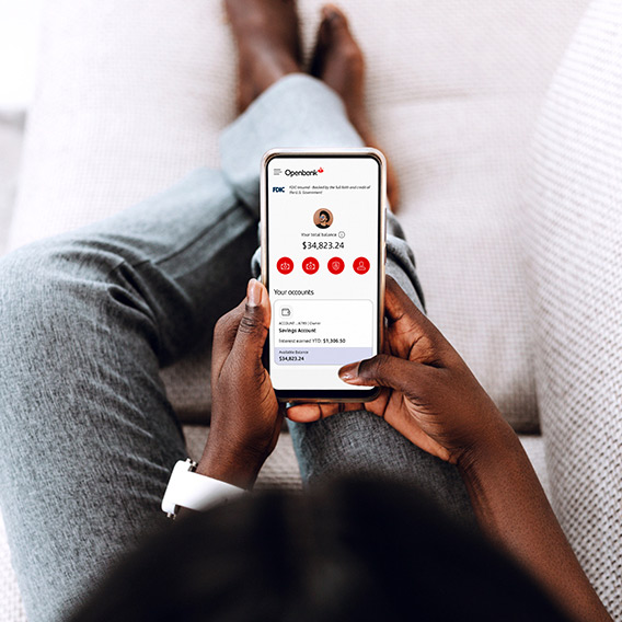 User checking account balance and interest earned in a High Yield Savings Account on a mobile app.